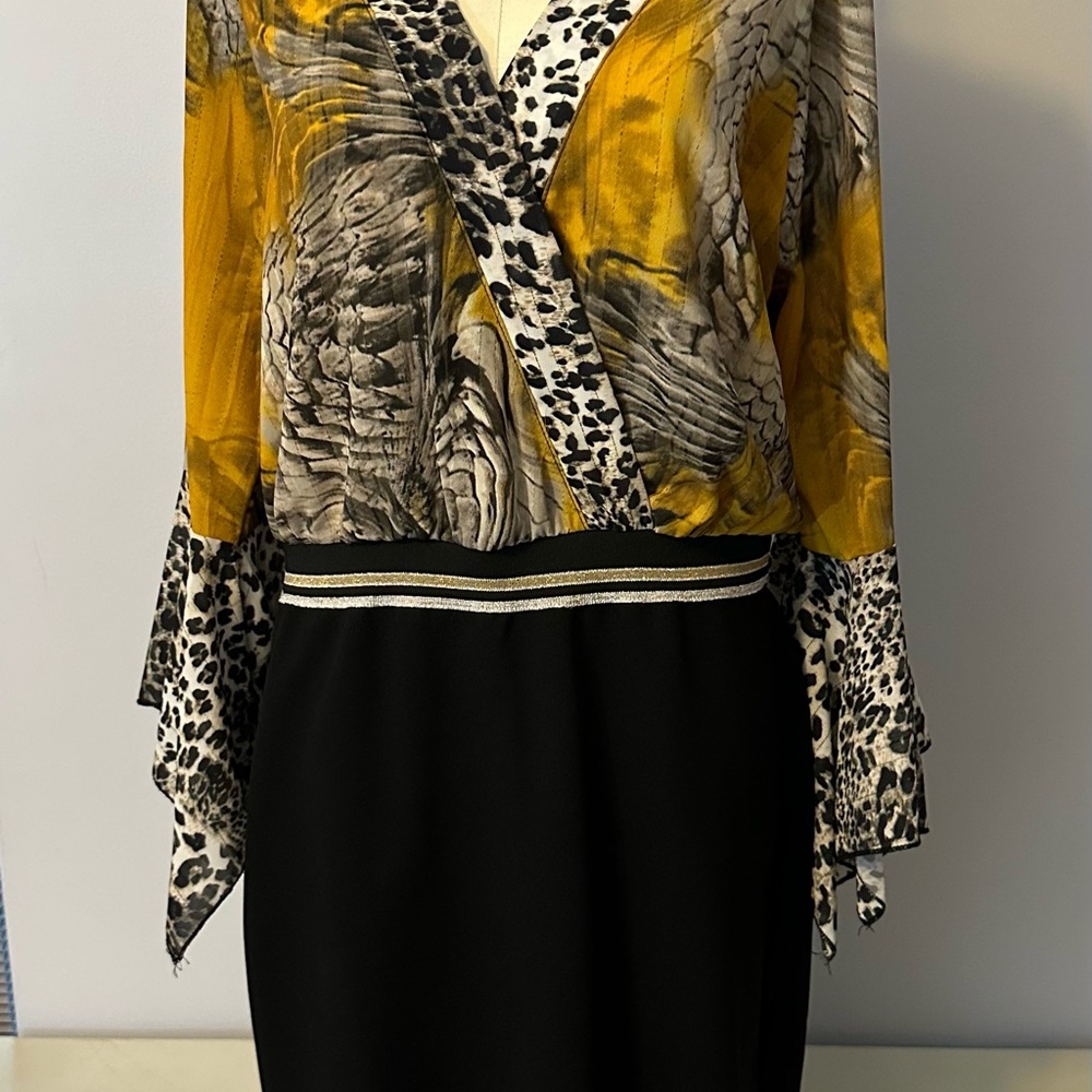 Venus Stylish Yellow and Black Dress with Animal Print